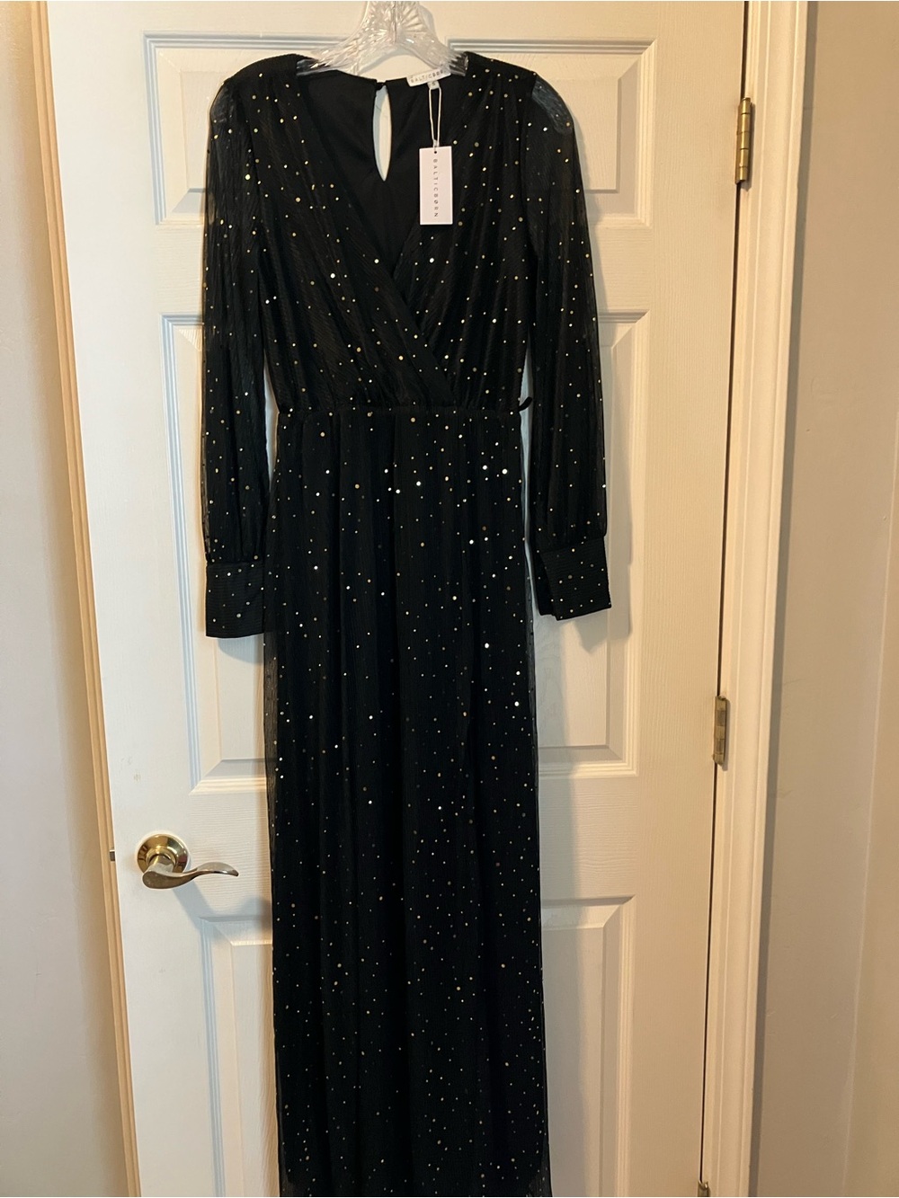 Baltic Born Black Long-Sleeve Sparkle Evening Gown